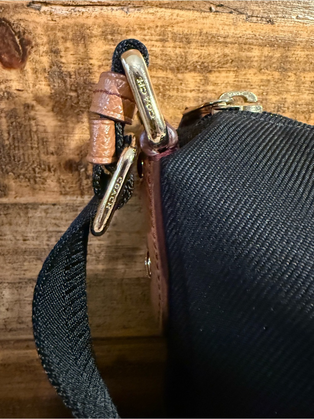 Coach Black Crossbody with Tan Leather Trim and Gold Hardware - Picture 4 of 10